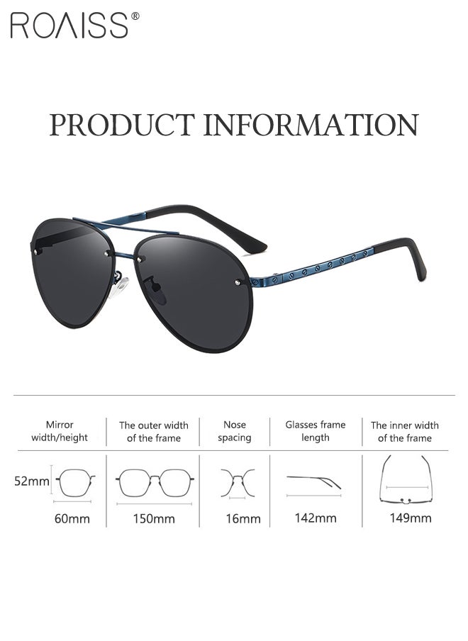 roaiss - Men's Polarized Aviator Sunglasses, UV400 Protection Sun Glasses, Stainless Steel and TR 90 Frame, Fashion Anti-glare Driver Driving Mirrors for Men Outdoor Fishing, Traveling, Blue, 60mm - Image 1