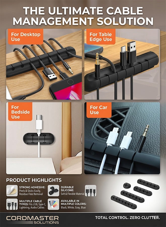 Ssovi 7-Slot Silicone Cable Organizer, 3M Self-Adhesive Desk Cord Holder & Wire Management Clip for USB Power Cables in Home, Office & Car (Black) - Image 3