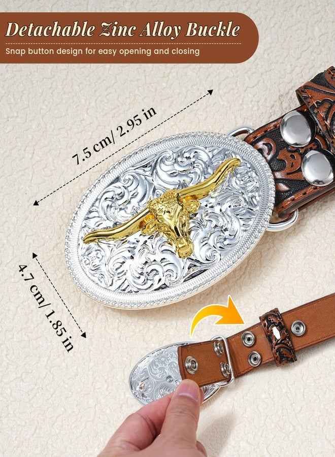 Kajeer Kids Western Belt for Boys Girls, Cowboy Genuine Leather Embossed Western Longhorn Bull Buckle Belts for Jeans, Bull Buckle/Coffee, for Wasit 29"-34" - Image 2