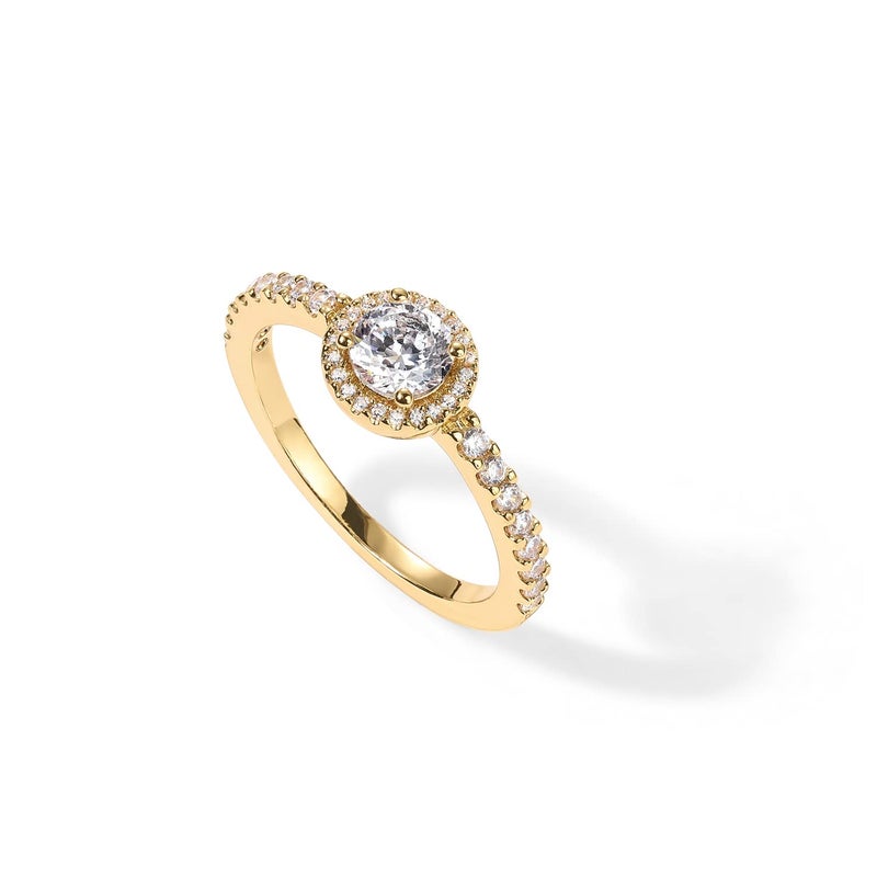 PAVOI 14K Gold Plated 5mm Round Halo Ring for Women | Promise Rings for Her (White Gold, 7) - Image 3