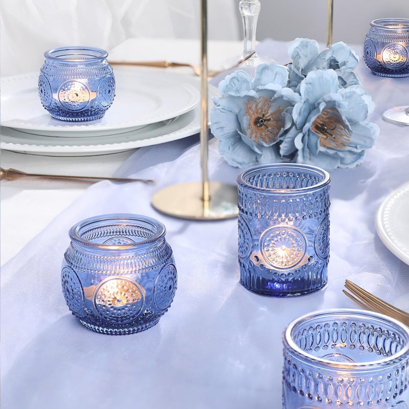 LAMORGIFT 36 Pcs Blue Votive Candle Holders Bulk- Assorted Floral Tea Light Candle Holders for Wedding Table Decor, Blue Centerpieces for Wedding, Bridal Shower, Baby Shower Decorations - Image 3