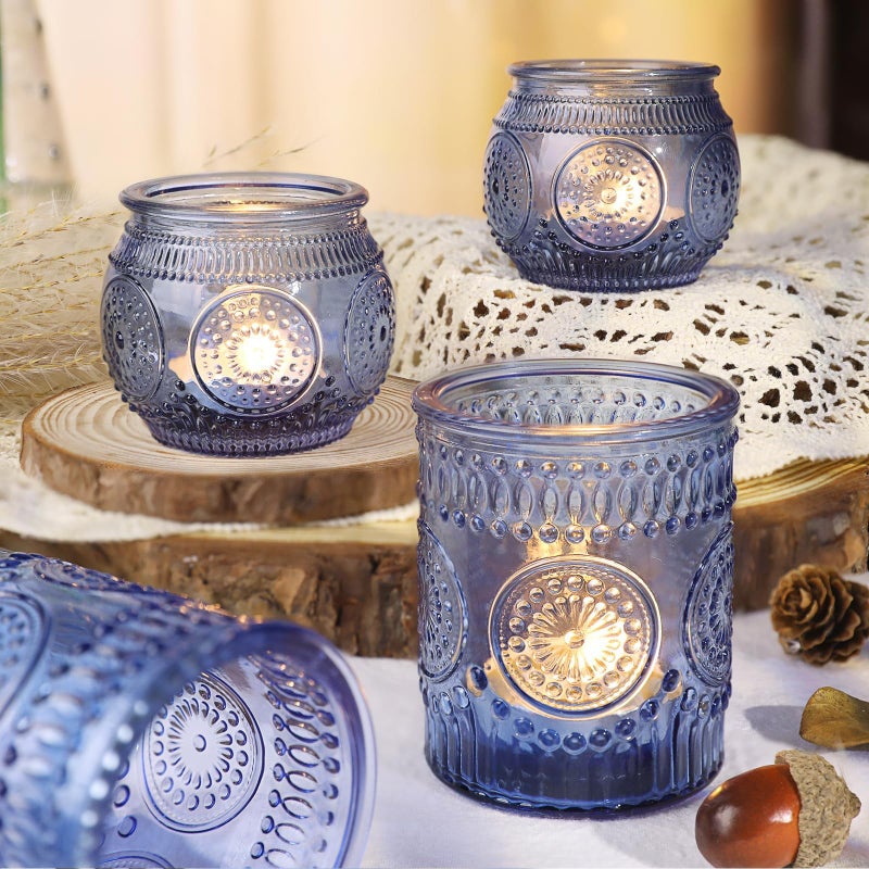 LAMORGIFT 36 Pcs Blue Votive Candle Holders Bulk- Assorted Floral Tea Light Candle Holders for Wedding Table Decor, Blue Centerpieces for Wedding, Bridal Shower, Baby Shower Decorations - Image 4