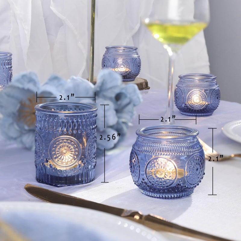 LAMORGIFT 36 Pcs Blue Votive Candle Holders Bulk- Assorted Floral Tea Light Candle Holders for Wedding Table Decor, Blue Centerpieces for Wedding, Bridal Shower, Baby Shower Decorations - Image 2