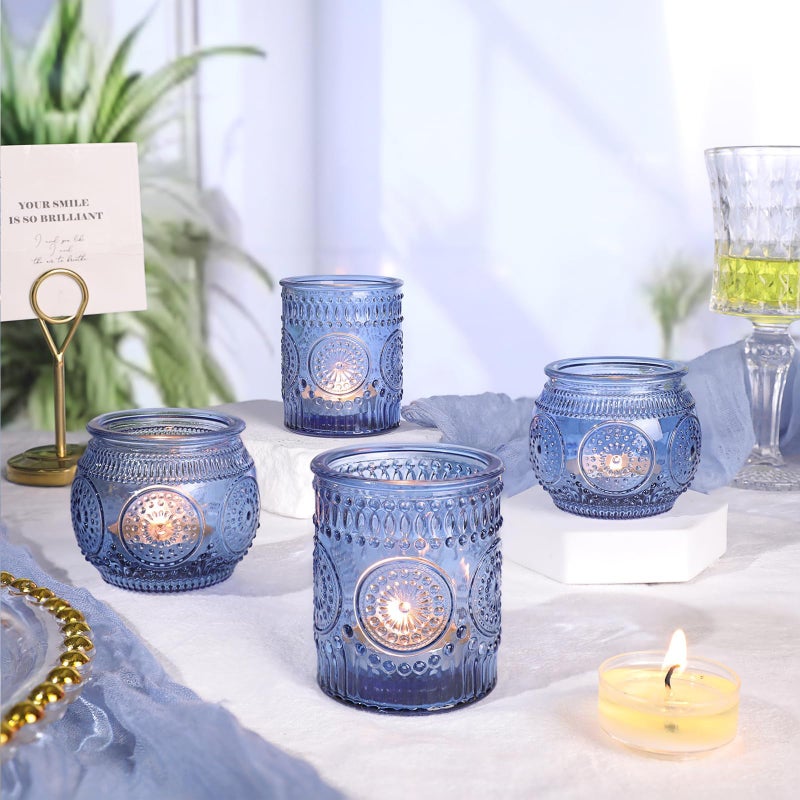 LAMORGIFT 36 Pcs Blue Votive Candle Holders Bulk- Assorted Floral Tea Light Candle Holders for Wedding Table Decor, Blue Centerpieces for Wedding, Bridal Shower, Baby Shower Decorations - Image 5