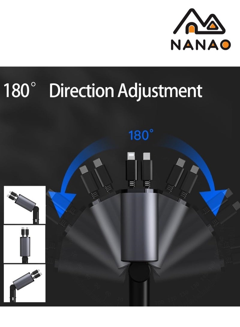 NANAO Retractable Car Charger 4 in 1 Fast Car Phone Charger 120 W, Retractable Cables and USB Car Charger Compatible with iPhone 15/14/13/12/11 - Image 4