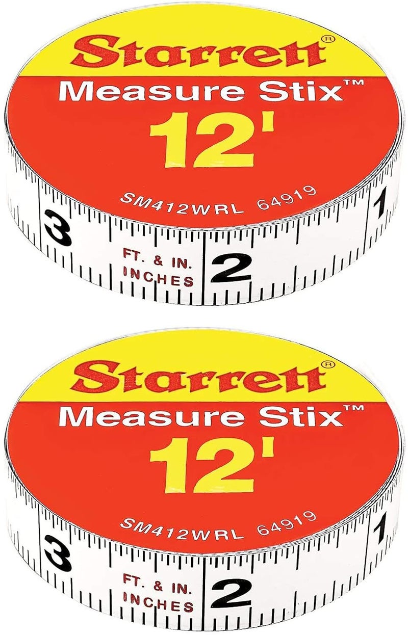 Starrett Measure Stix SM412WRL Steel White Measure Tape with Adhesive Backing English Graduation Style Right to Left Reading 12 Length 05 Width 00625 Graduation Interval
