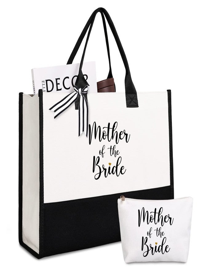 Lamyba Mother of the Bride Gifts,Mother of the Bride Tote Bag With Makeup Bag,Bridal Shower Gifts,Black and White - Image 1