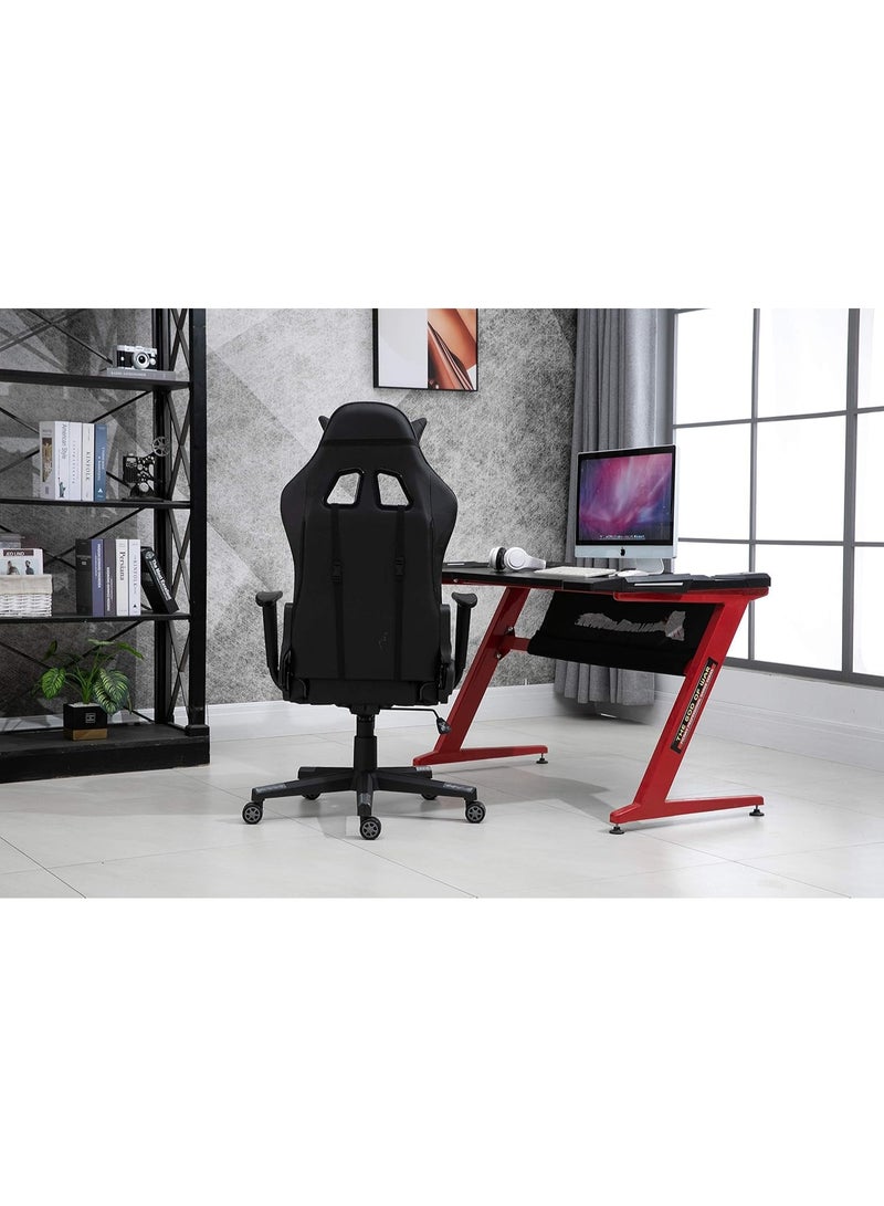 Leather Adjustable Gaming Chair – Ergonomic High Back with Lumbar Support, Adjustable Neck Pillow, Steel Frame, Strong Nylon Base for Home & Office (Grey/Black) - Image 2