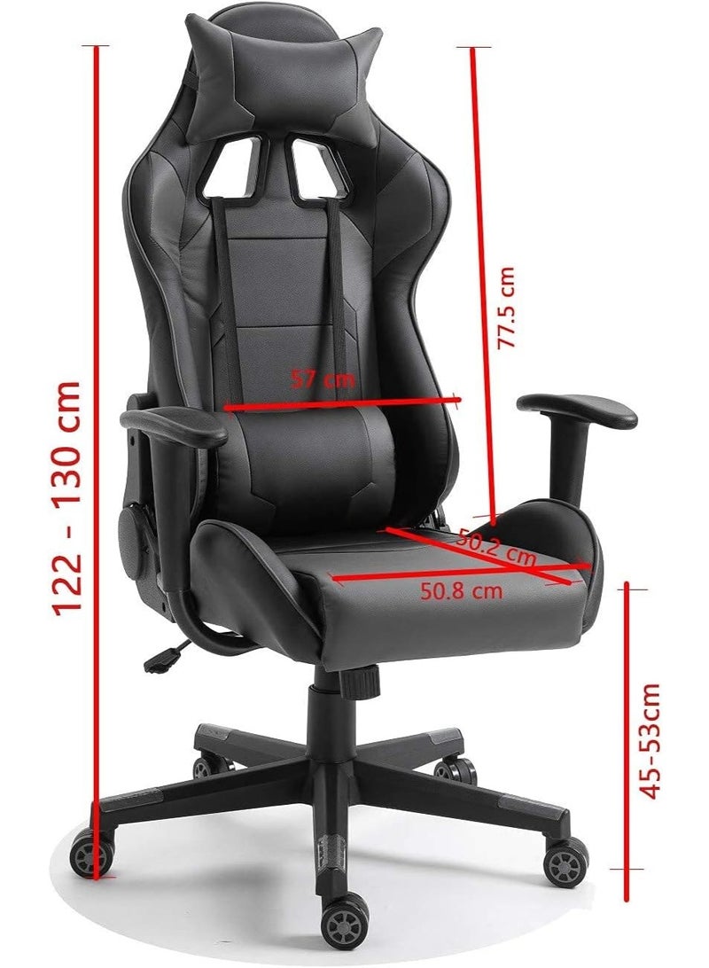 Leather Adjustable Gaming Chair – Ergonomic High Back with Lumbar Support, Adjustable Neck Pillow, Steel Frame, Strong Nylon Base for Home & Office (Grey/Black) - Image 5