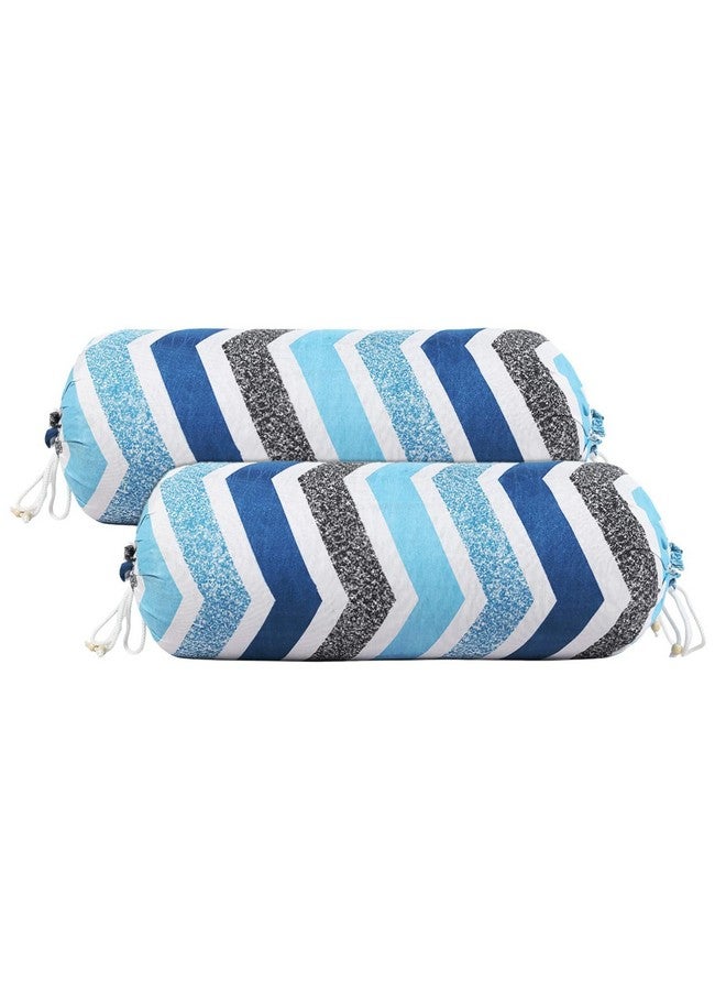 Kuber Industries Kuber Industries Cotton Lining Print Bolster Cover With Drawstring|Round Bedside Long Pillow Cover|Dewan Pillow Cover Set "16 X 32" |Bolster Cover Set Of 2 (Blue & White) - Image 1