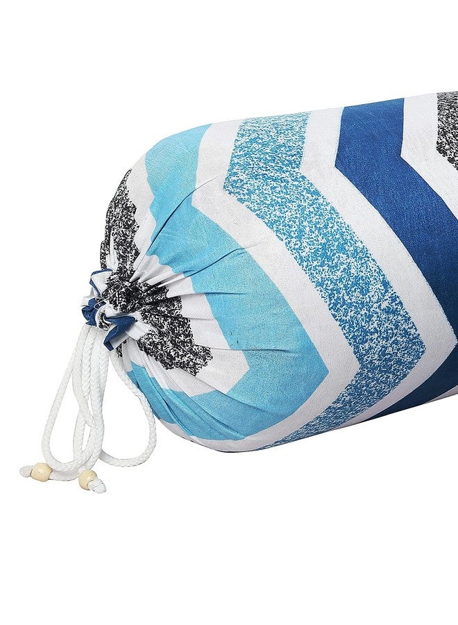 Kuber Industries Kuber Industries Cotton Lining Print Bolster Cover With Drawstring|Round Bedside Long Pillow Cover|Dewan Pillow Cover Set "16 X 32" |Bolster Cover Set Of 2 (Blue & White) - Image 5
