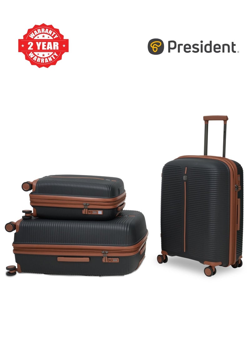 President PP  3-piece luggage set High-quality Travel bag ( S,M,L) spinner wheels, Model -97980 ( Black ) - Image 1
