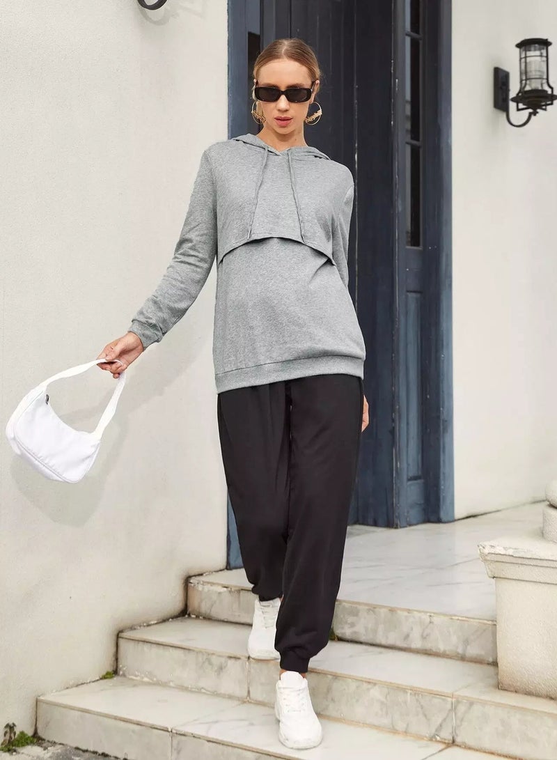 Maternity Drawstring Detail Solid Hoodie - Image 5