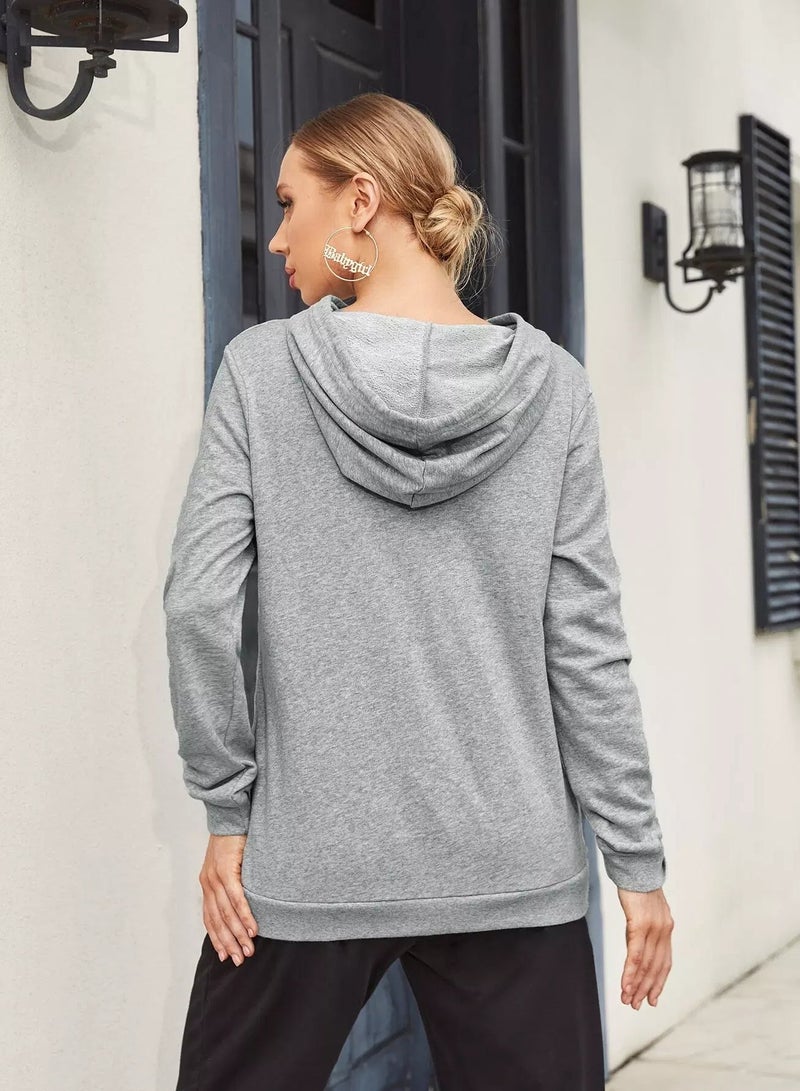 Maternity Drawstring Detail Solid Hoodie - Image 2