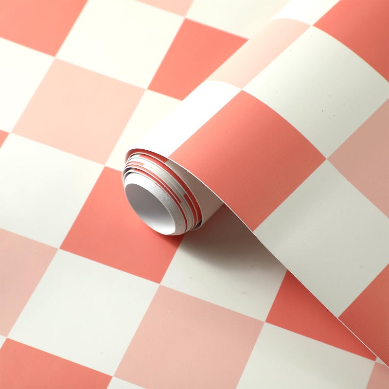 Drydiet Pink Checkered Peel and Stick Wallpaper Gingham Plaid Funky Checkered Contact Paper Waterproof Vintage Wallpaper Checkerboard Decor for Bathroom Cabinet(15.75'' x 118") - Image 2