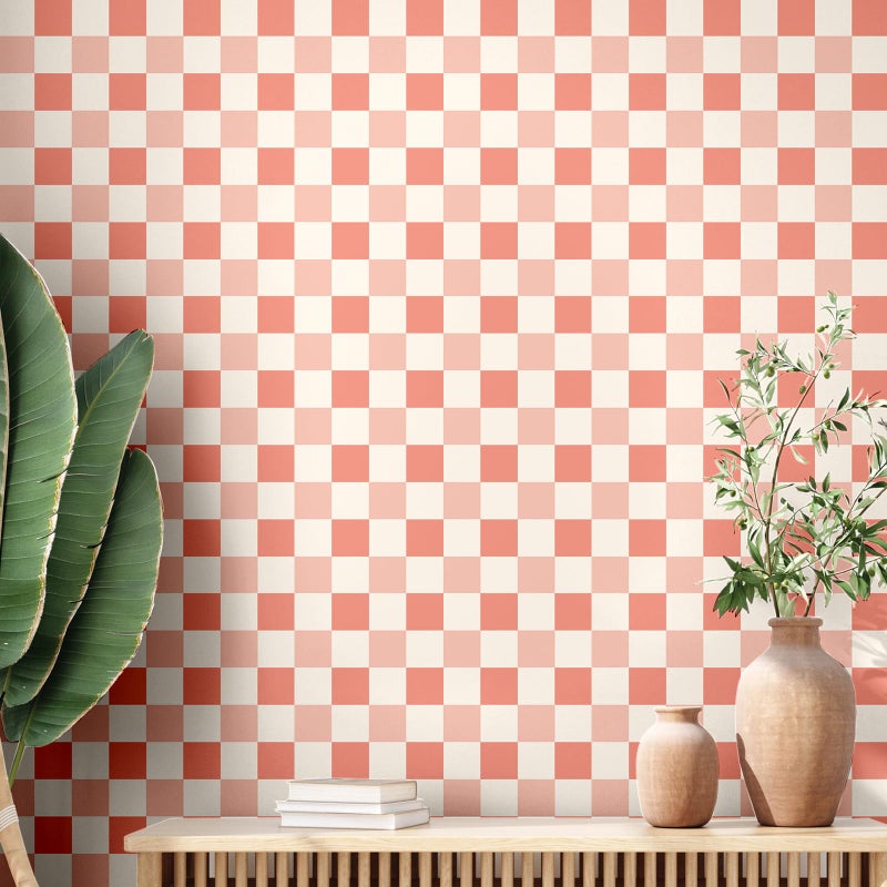 Drydiet Pink Checkered Peel and Stick Wallpaper Gingham Plaid Funky Checkered Contact Paper Waterproof Vintage Wallpaper Checkerboard Decor for Bathroom Cabinet(15.75'' x 118") - Image 1