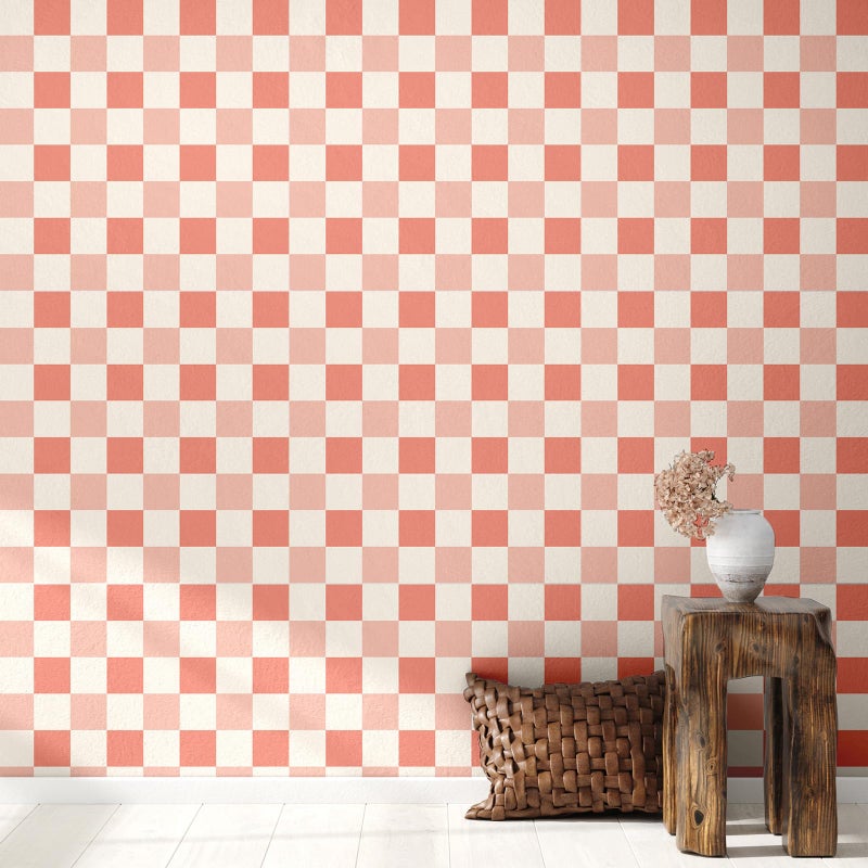 Drydiet Pink Checkered Peel and Stick Wallpaper Gingham Plaid Funky Checkered Contact Paper Waterproof Vintage Wallpaper Checkerboard Decor for Bathroom Cabinet(15.75'' x 118") - Image 5