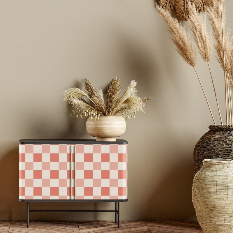 Drydiet Pink Checkered Peel and Stick Wallpaper Gingham Plaid Funky Checkered Contact Paper Waterproof Vintage Wallpaper Checkerboard Decor for Bathroom Cabinet(15.75'' x 118") - Image 3