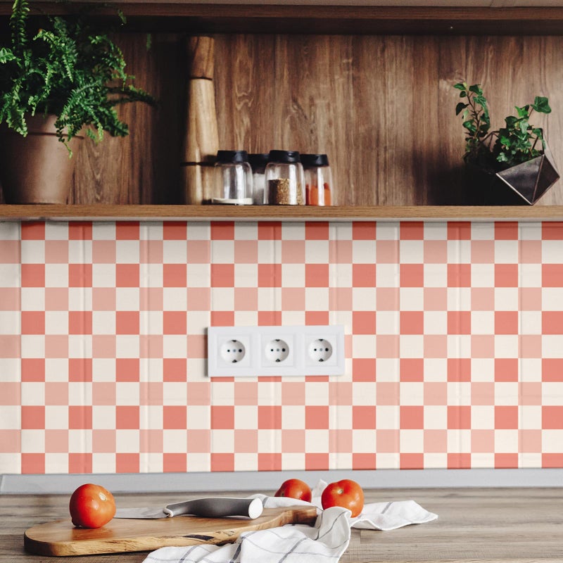 Drydiet Pink Checkered Peel and Stick Wallpaper Gingham Plaid Funky Checkered Contact Paper Waterproof Vintage Wallpaper Checkerboard Decor for Bathroom Cabinet(15.75'' x 118") - Image 4