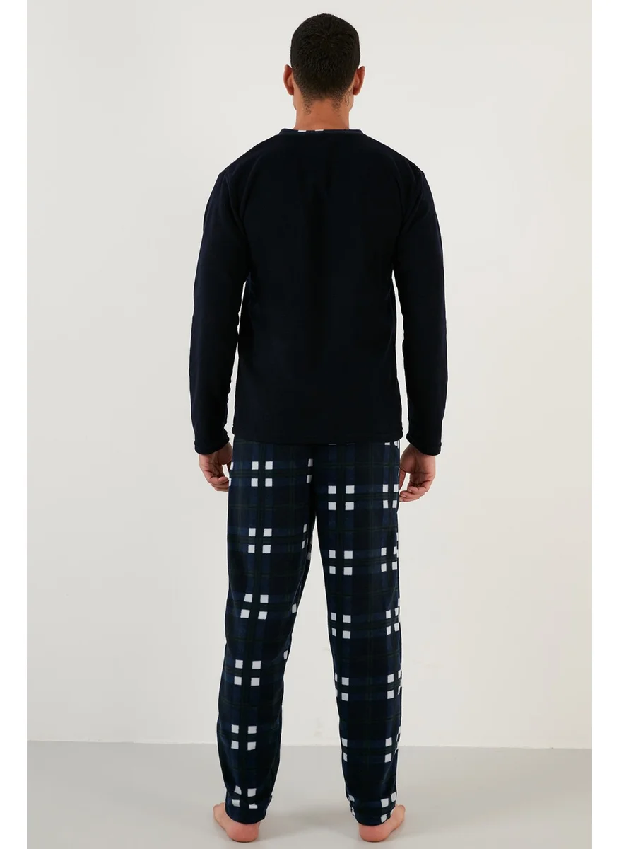 Buratti Regular Fit Crew Neck Winter Soft Textured Fleece Pajama Set Men's Pajama Set 6096100