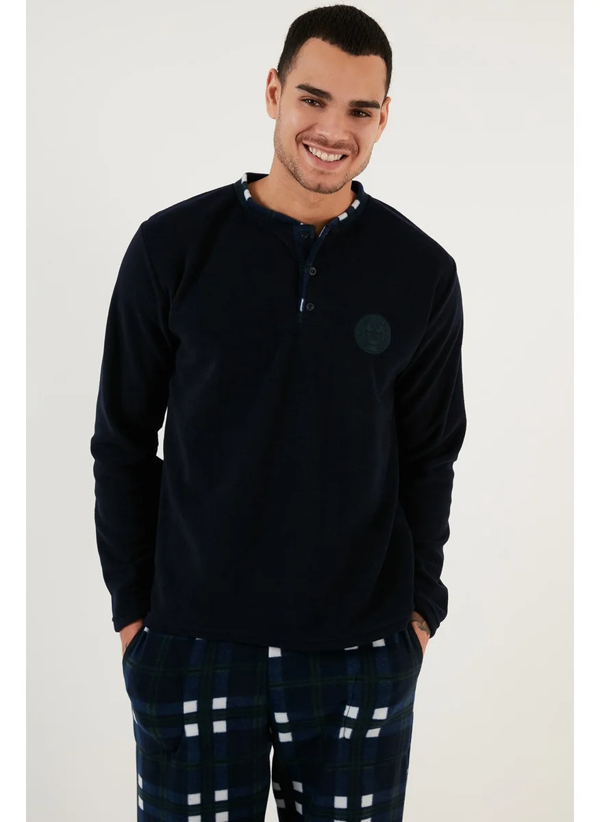 Buratti Regular Fit Crew Neck Winter Soft Textured Fleece Pajama Set Men's Pajama Set 6096100