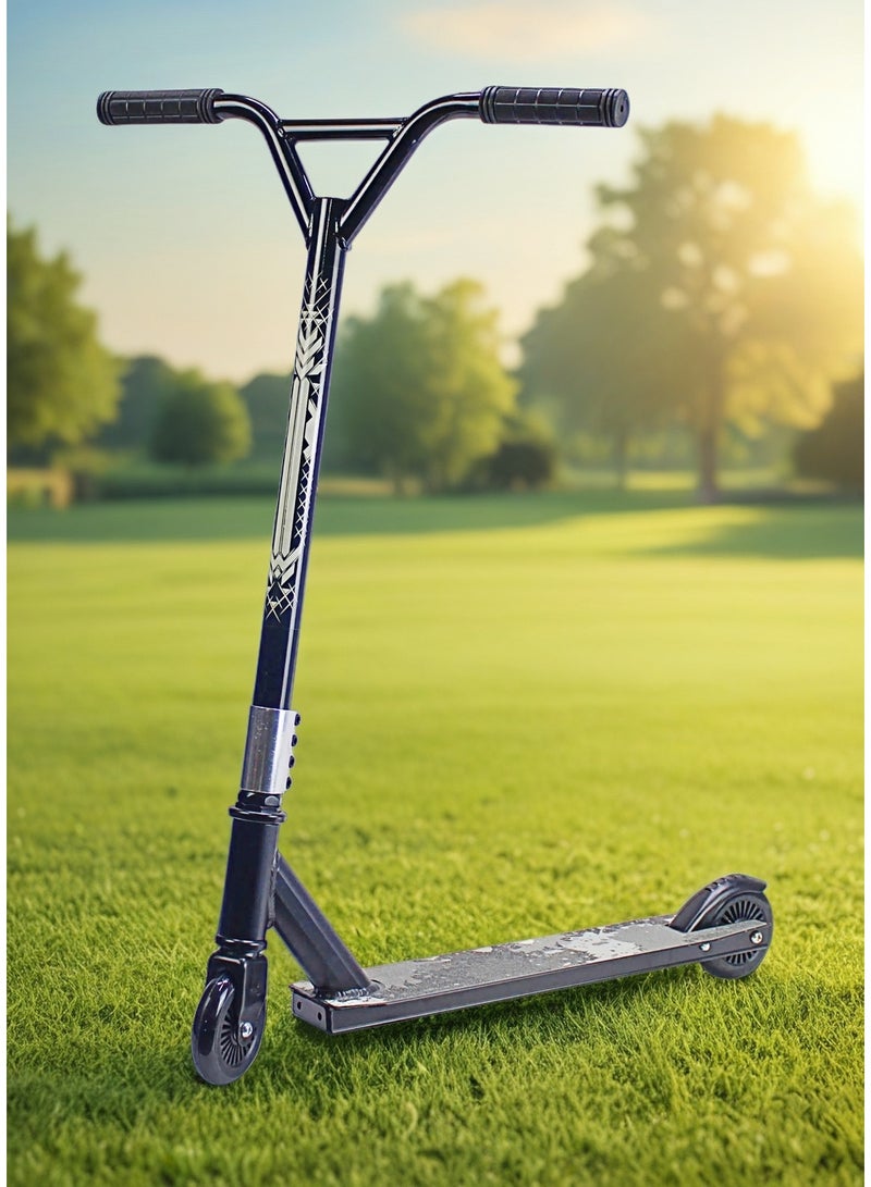 EASY FUTURE Grip Tape Aluminium Deck Pro Stunt Scooter – 2 Wheels, 110 mm Aluminium Wheels, Wide T-Bar Handlebars, Steel Brake, Lightweight 360° Trick Scooter for Beginners & Intermediates - Image 1