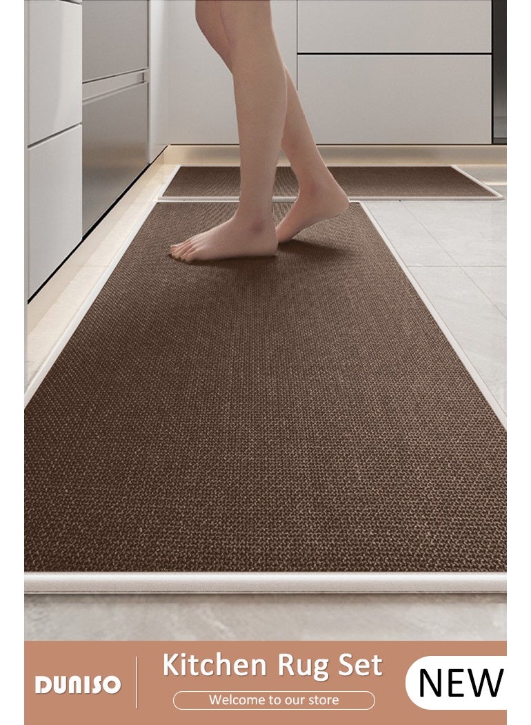DUNISO 2 Pcs Kitchen Rugs and Mats Washable, Non Skid Rugs for Kitchen, Extra Soft and Absorbent Bath Rugs,Natural Rubber Bottom Kitchen Mat, Braid Jute Kitchen Floor Rug, for Kitchen Carpet in Front of Kitchen Sink（45*70cm/45*120cm） - Image 1