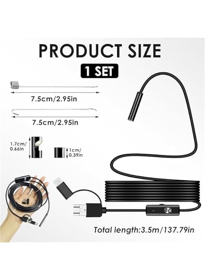 Generic Endoscope Inspection Camera,3 in 1 USB Flexible Rigid Snake Camera,IP67 Waterproof Endoscope Photographic Equipment for Tube Sink Pipe Drain Aircondition Inspection,6 LED Light for Phone Tablet Device  - Image 2
