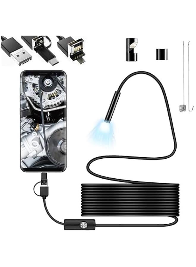 Generic Endoscope Inspection Camera,3 in 1 USB Flexible Rigid Snake Camera,IP67 Waterproof Endoscope Photographic Equipment for Tube Sink Pipe Drain Aircondition Inspection,6 LED Light for Phone Tablet Device  - Image 1