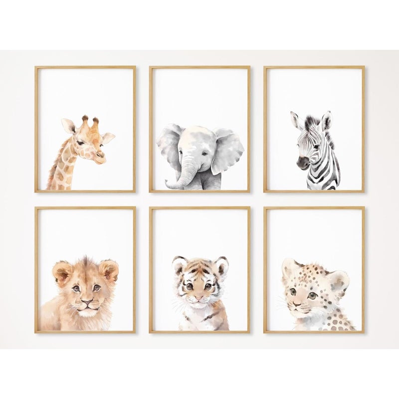 Tanmart Nursery Animal Wall Art Decor Baby Safari Canvas Prints Jungle Animal Wall Art Poster Baby Room Art Nursery Safari Pictures for Bedroom Boys Room 12x16 Inch Set of 6 Unframed