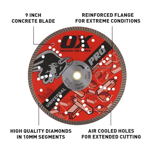OX Tools Pro 14" Universal Dry/Wet Cutting Diamond Blade for Concrete Saw Cuts Granite, Metal, Natural Stone and Tiles - 20mm - 1 inch Bore, Continuous Turbo Segments, OX-PU10-14 - Image 2
