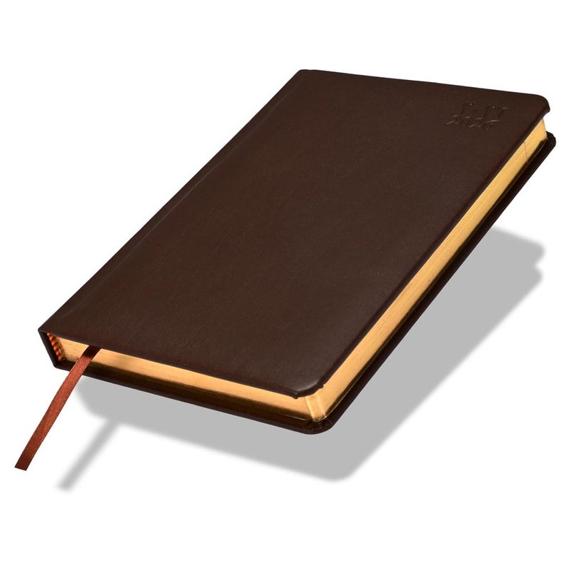 FIS 2026 Golden A5 Diary, 148x210mm, 1 Side Padded Italian PU Cover Materials, Round Corners, Gold Gilded Edges, Arabic/English, 70gsm Italian Ivory Paper, Dark Brown Cover - FSDI19AEG26DBR - Image 1