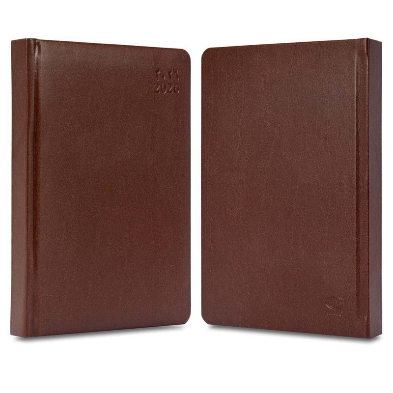FIS 2026 Golden A5 Diary, 148x210mm, 1 Side Padded Italian PU Cover Materials, Round Corners, Gold Gilded Edges, Arabic/English, 70gsm Italian Ivory Paper, Dark Brown Cover - FSDI19AEG26DBR - Image 2