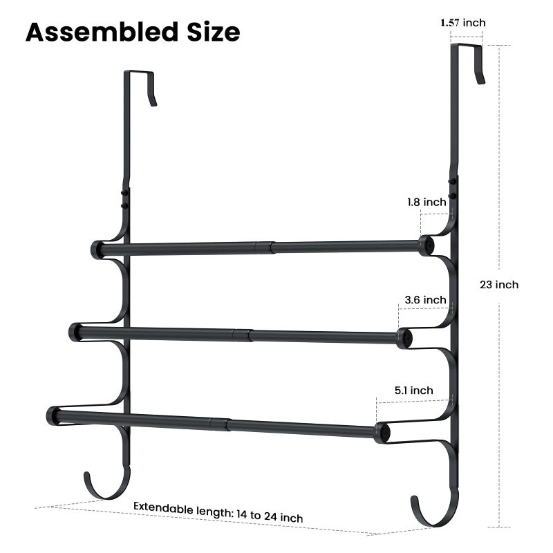 CANYAVE Over The Door Towel Rack, Over Door Towel Rack for Bathroom Door, Triple Towel Storage Holder with Hooks (Matte Black) - Image 2
