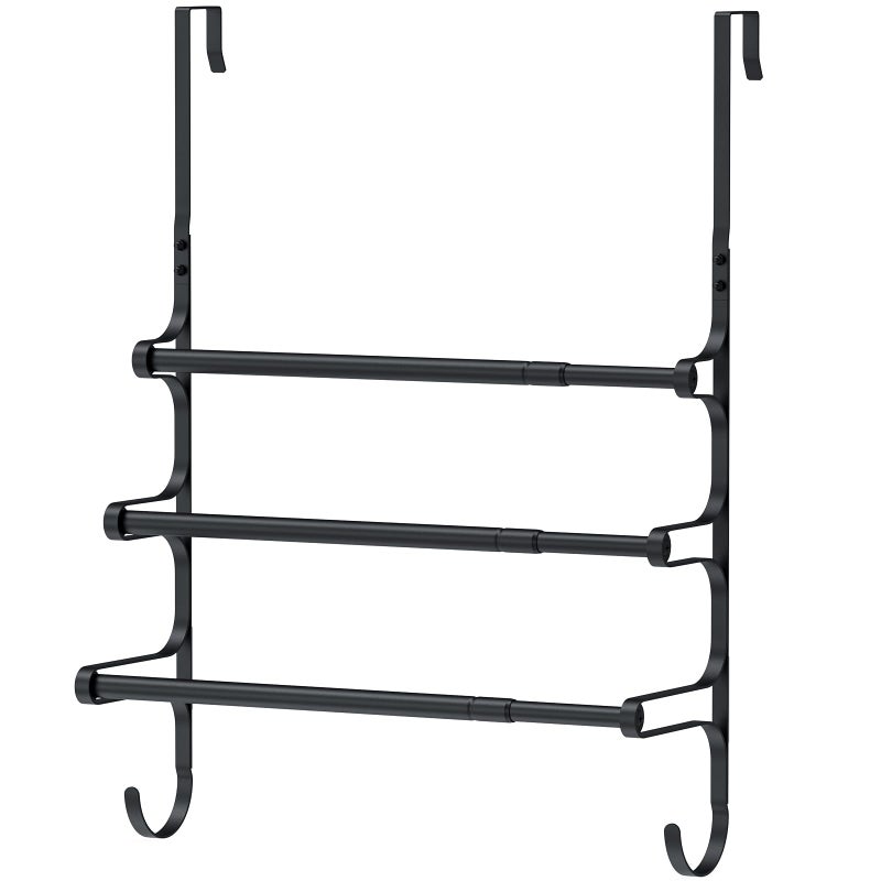 CANYAVE Over The Door Towel Rack, Over Door Towel Rack for Bathroom Door, Triple Towel Storage Holder with Hooks (Matte Black) - Image 1