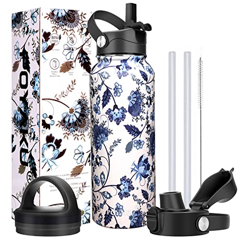 POYAKU Water Bottle Insulated 32oz 40oz 64oz 128oz Straw Lid Spout Lid & 3 Lids, Leak Proof, Vacuum Insulated,Stainless Steel Water Bottle Wide Mouth for Sports, Gym or Office (Ceramics, 40 oz) - Image 1