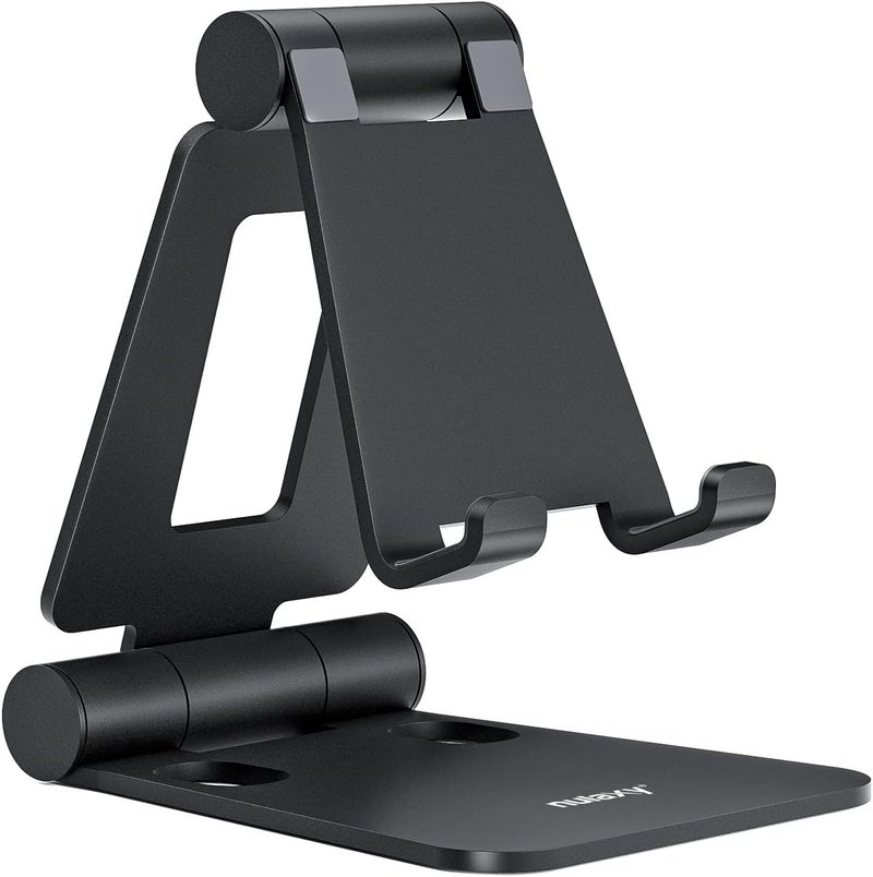 nulaxy Dual Folding Cell Phone Stand, Fully Adjustable Foldable Desktop Phone Holder Cradle Dock Compatible with iPhone 17 16 15 14 13 12 11 Pro Max Xs Xr X 8, Nintendo Switch, All Phones - Image 1