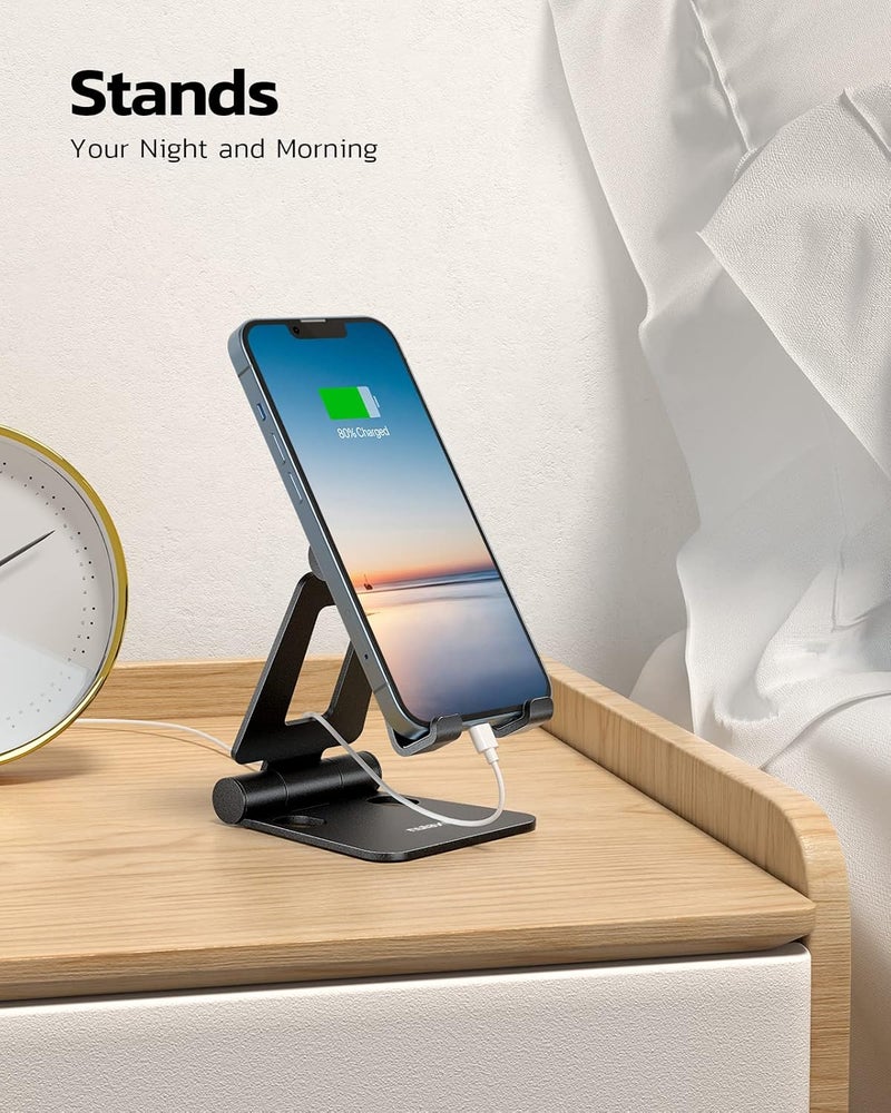 nulaxy Dual Folding Cell Phone Stand, Fully Adjustable Foldable Desktop Phone Holder Cradle Dock Compatible with iPhone 17 16 15 14 13 12 11 Pro Max Xs Xr X 8, Nintendo Switch, All Phones - Image 3