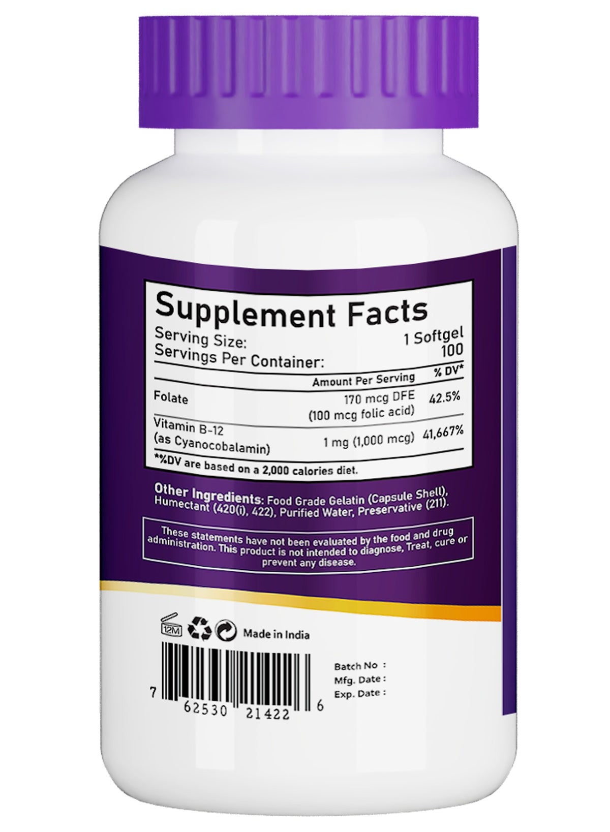 Nbl Natural Vitamin B12 1000Mcg Softgels 100 'S