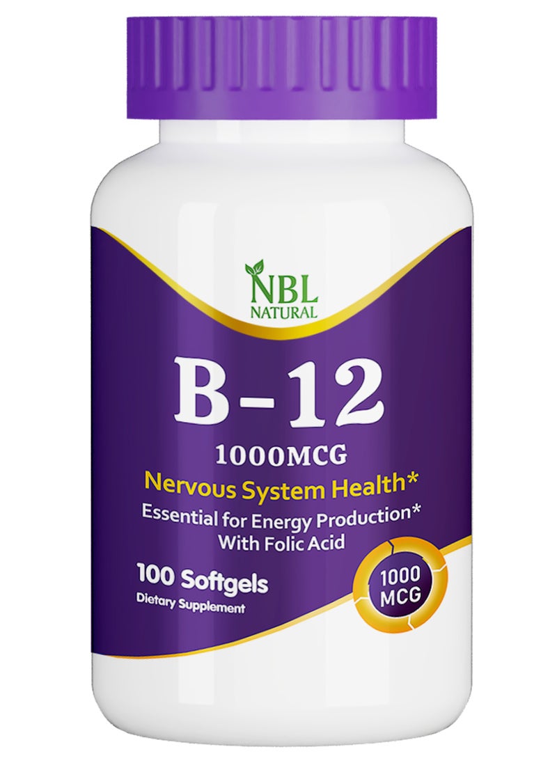 NBL Natural - Vitamin B12 Promotes Energy Supports a Healthy Nervous System 1000mcg 100 Softgels - Image 1