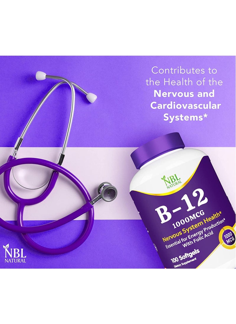 NBL Natural - Vitamin B12 Promotes Energy Supports a Healthy Nervous System 1000mcg 100 Softgels - Image 1