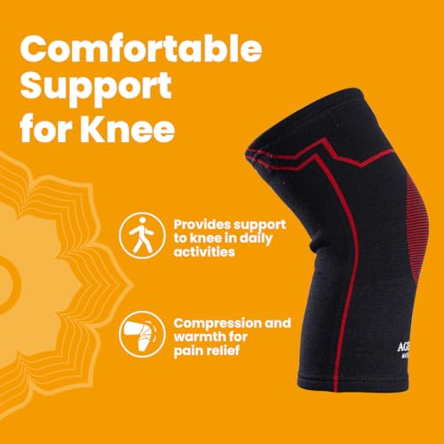 AGEasy (Max Group) Kneecap for Men & Women | Knee Support for Gym, Sports & Pain Relief | 4-Way Stretch, Anti-Slip, Inner Cotton Lining for Comfort | Knee Sleeves for Squats, Running & Cycling (L, Comfort Ease (Black-Red)) - Image 4