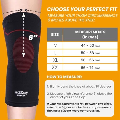 AGEasy (Max Group) Kneecap for Men & Women | Knee Support for Gym, Sports & Pain Relief | 4-Way Stretch, Anti-Slip, Inner Cotton Lining for Comfort | Knee Sleeves for Squats, Running & Cycling (L, Comfort Ease (Black-Red)) - Image 3