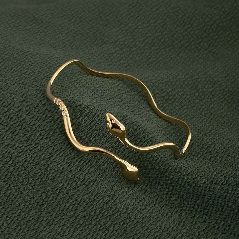 Palmonas  PALMONAS Minimalist Golden Ripple Snake Bracelet for Women | 18K Gold Plated, Waterproof & Anti-Tarnish for Women | Best Price UAE