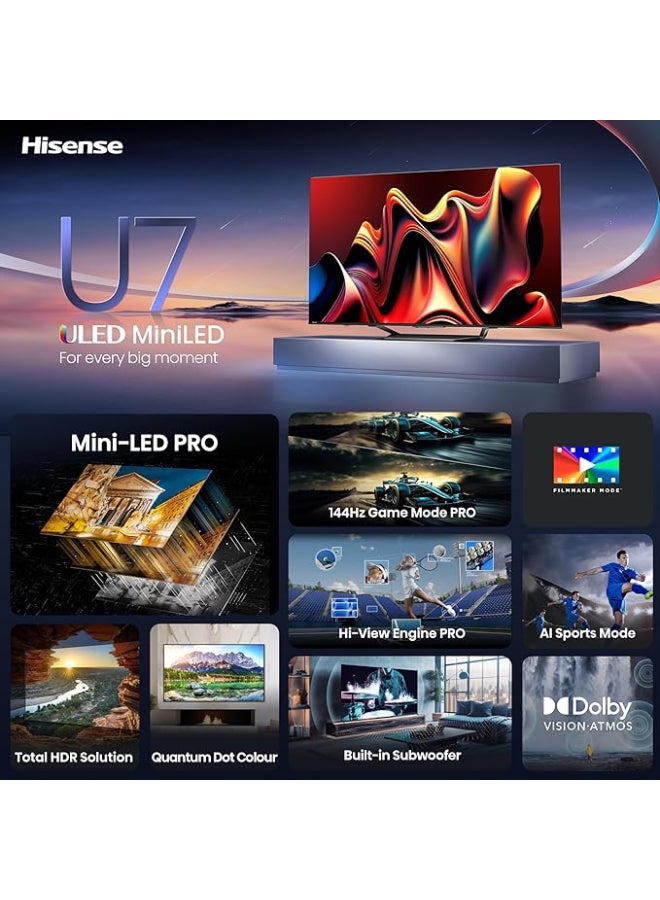 هايسنس تلفاز ذكي 65 بوصة ULED 4K | ميني-LED | QLED | 144 هرتز | دولبي فيجن | HDR 10+ | دولبي أتموس | إضاءة محلية كاملة | صوت 2.1 قناة | جوجل تي في | موديل 2024 | ضمان لمدة سنتين - Image 5