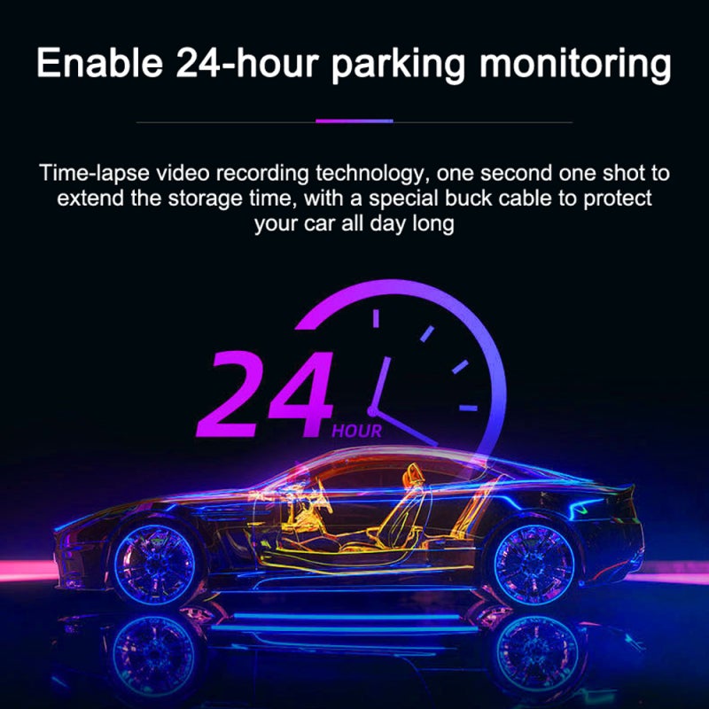 Dash Cam: 3 Cameras Black Wide Angle Car Camera - 24-Hour Parking Monitoring WiFi Connectivity for Auto Driving, Reverse Backup Reference - Image 2