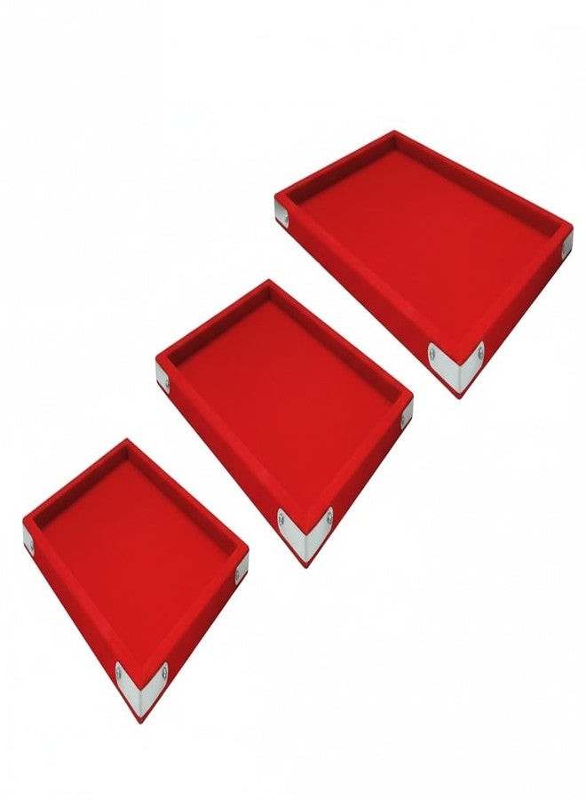 SENTONI Velvet Jewellery Display & Beading Tray(12x9, 14x10, 15x12 Inch) Set of 3 Multipurpose Organizer Trays for Beads, Rings, Earrings & Craft Storage (Red) - Image 1