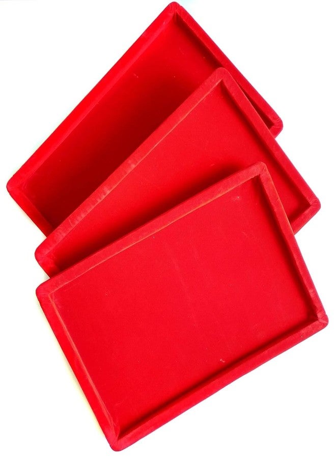 SENTONI Velvet Jewellery Display & Beading Tray(12x9, 14x10, 15x12 Inch) Set of 3 Multipurpose Organizer Trays for Beads, Rings, Earrings & Craft Storage (Red) - Image 5