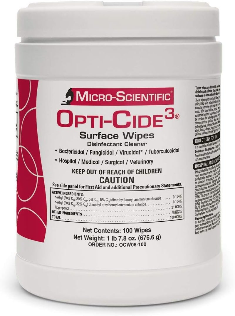 Micro-Scientific Opti-Cide3 Medical Disinfecting Wipes Healthcare Grade Disinfectant Cleaner Surface Wipes - OCW06-100 - Image 1