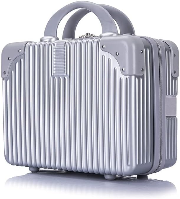 SUNBEET Portable Hard Shell Cosmetic Travel Case, Small Travel Hand Luggage with Elastic Band, Mini ABS Carrying Makeup Case Suitcase (Grey) - Image 1